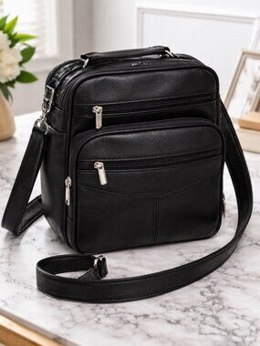 Black Genuine Leather Crossbody Bag for Men - Sleek Everyday Carry